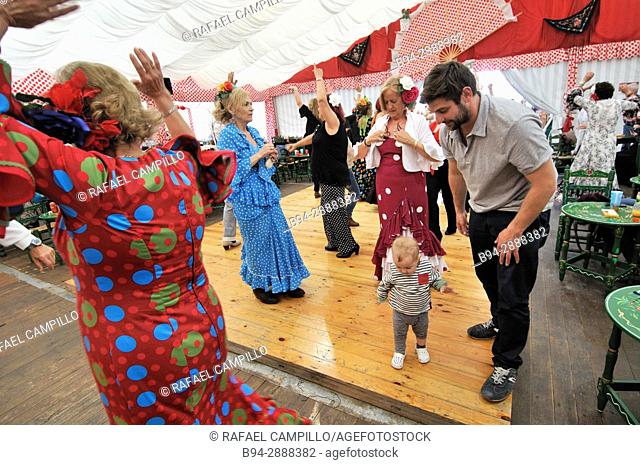 People dancing flamenco, April Fair, Forum district. Barcelona. Catalonia, Spain