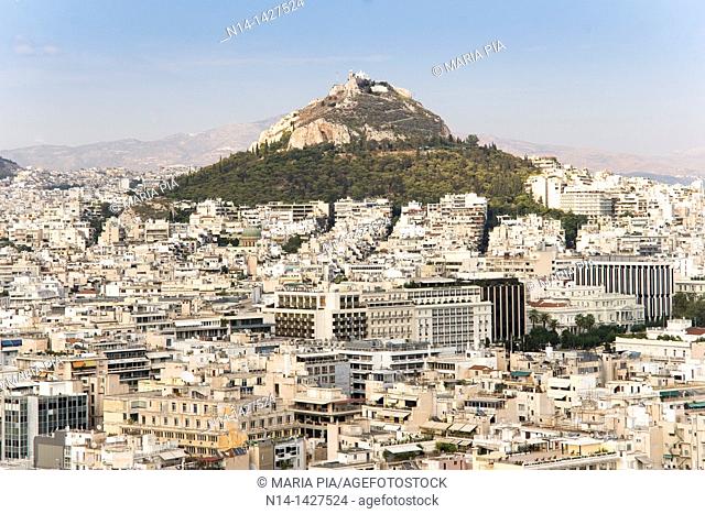 View from the Acropolis to the Lycabettus Mount, Athens, Greece