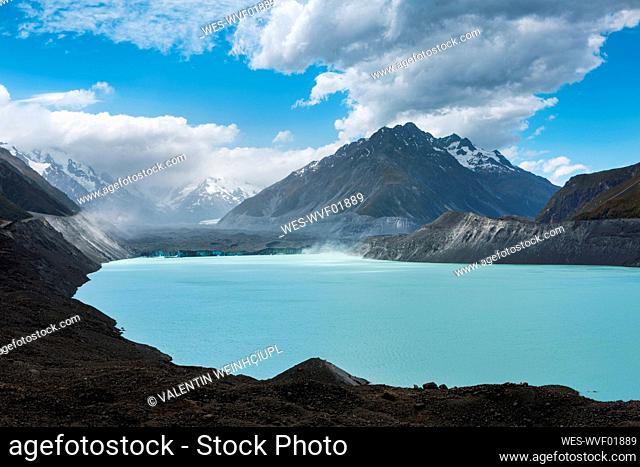 Scenic view of turquoise colored Tasman Lake