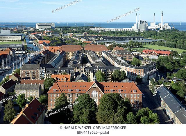 Christianshavn, waste-to-energy plant behind, view from Church of Our Saviour, Copenhagen, Denmark