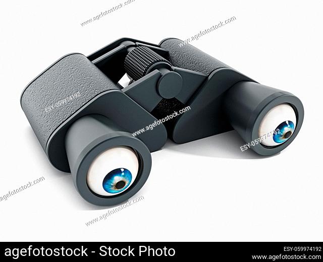 Binoculars with eyeballs isolated on white background. 3D illustration