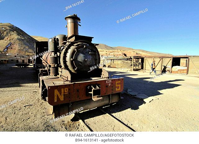 Train museum on the historic industrial site of Pulacayo. Located in the Potosí Department of Bolivia. The mining center is based around Huanchaca