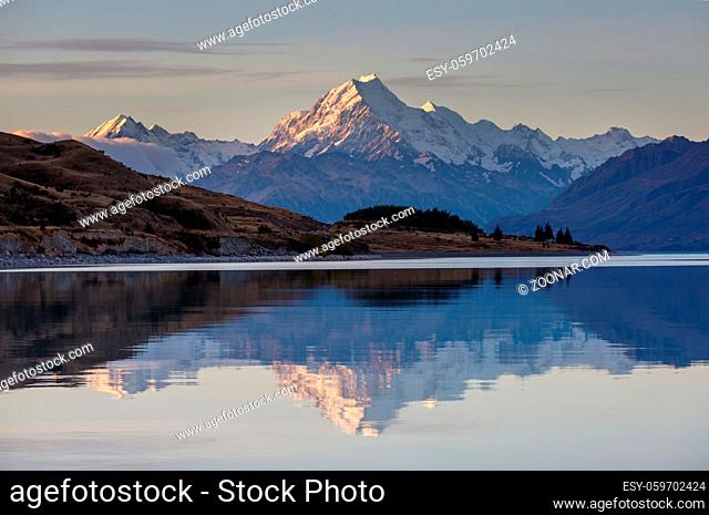 View of the majestic Aoraki Mount Cook, New Zealand. Beautiful natural landscapes