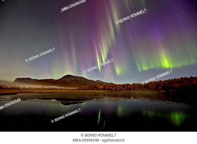 Europe, Sweden, Lapland, province of Norrbotten, aurora borealis about the Paittasjärvi
