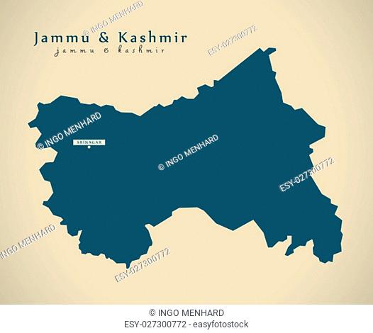 Modern Map - Jammu and Kashmir IN India federal state illustration silhouette