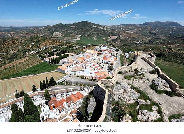 Aerial view of andalusian town Olvera, Spain