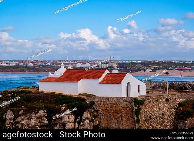 Baleal, Peniche - White Church with Orange Tiled Roof near the Beach - Mediterranean