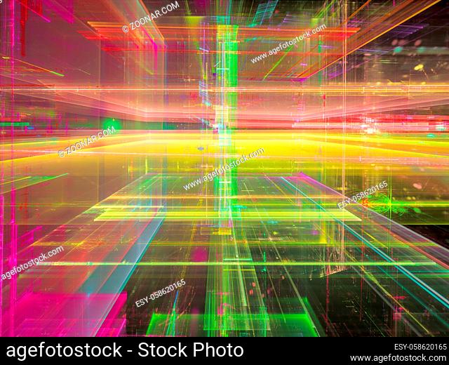 Abstract technology background - computer-generated 3d illustration. Fractal art: futuristic structure with glowing walls