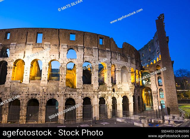 Colosseum in Dusk in City of Rome, Italy