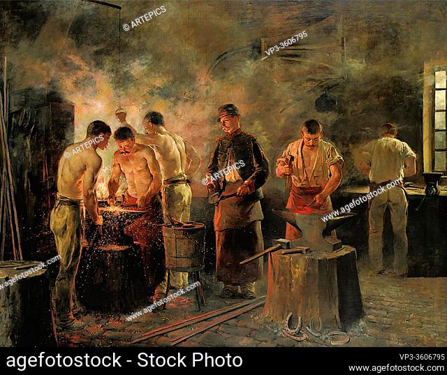 Delaunay Jules Elie - in the Military Forge - French School - 19th Century