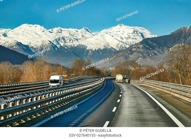 Highway between the Italian Alps