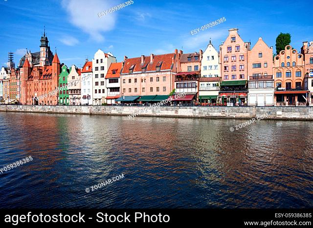 Old Town of Gdansk historic city skyline in Poland, river view