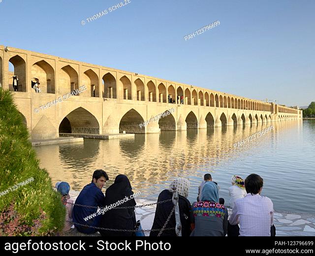 The ""33-arch bridge"" or ""Si-o-se Pol"" across the Zayandeh Rud River in the Iranian city of Isfahan, taken on April 23, 2017