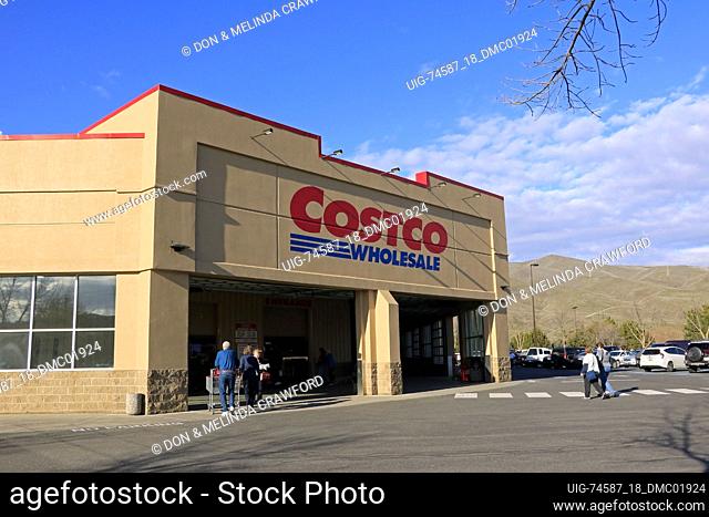 Costco company store entrance showing Costco logo entry sign, Clarkston Washington