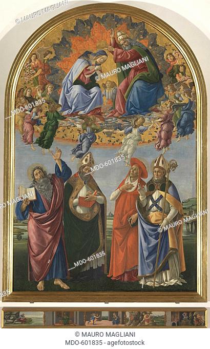 The Coronation of the Virgin with St John the Evangelist St Augustine St Jerome St Eligius (Altarpiece of St Mark), by Sandro Filipepi Known as Botticelli