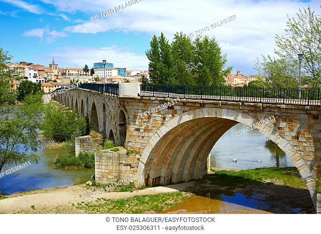 Zamora Puente de Piedra stone bridge on Duero river of Spain by Via de la Plata