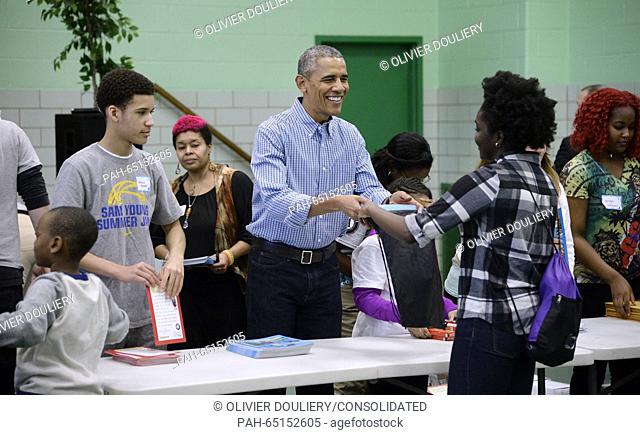 United States President Barack Obama participates in a community service project at Leckie Elementary school in celebration of the Martin Luther King, Jr