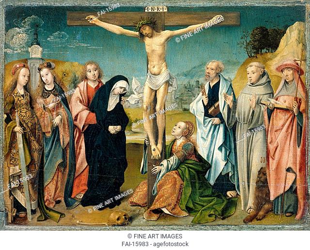 The Crucifixion with Saints. Engebrechtsz. , Cornelis (ca. 1462-1527). Oil on wood. Early Netherlandish Art. 1510. Rijksmuseum, Amsterdam. 25x32, 5