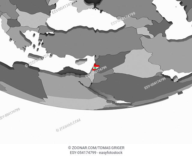 Lebanon on gray political globe with embedded flag. 3D illustration