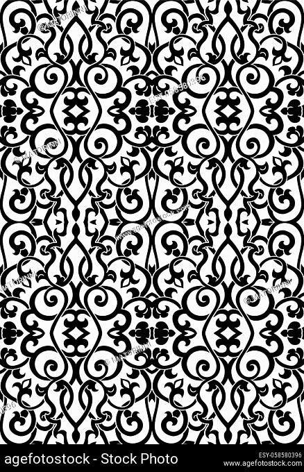 Abstract black and white pattern. Seamless filigree ornament. Eastern template for wallpaper, textile, shawl, carpet