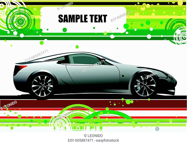 Green and Yellow doted background with car image. Vector