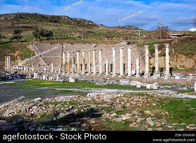 Columns and theater in ruins of Asklepion, Bergama, Turkey