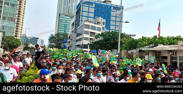 Colombo, Sri Lanka. 15th March 2022. The main opposition party 'Samagi Jana Balawegaya (SJB)' organized a protest march to take a stand against the conduct of...