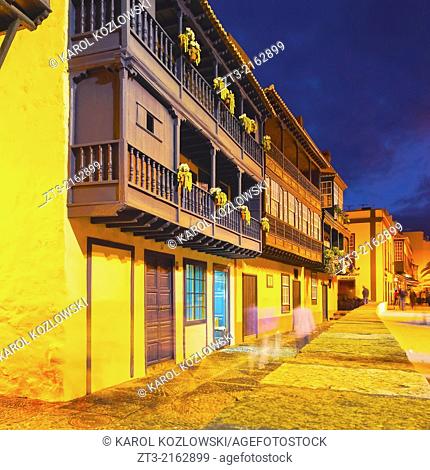 Traditional houses with balconies in Santa Cruz de La Palma, Canary Islands, Spain