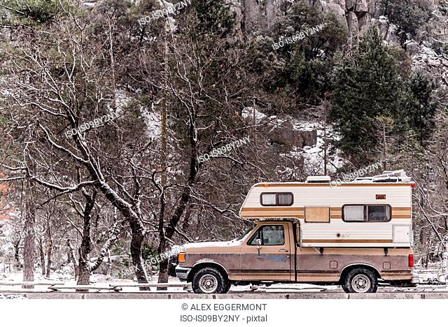 Campervan parked in Yosemite National Park, California, USA