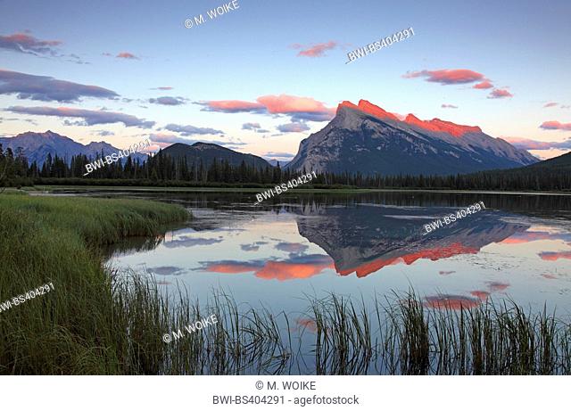 Vermilion Lake after sunset with mirror image, Banff, Canada, Alberta, Banff National Park
