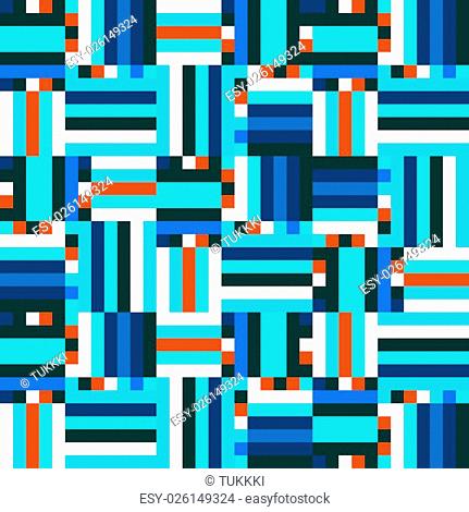 Geometric colorful op art pattern. Vector stripes in blue colors. Geometric background with squares, dots, pixels and stripes