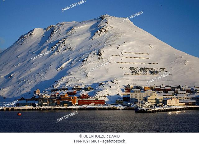 Europe, Scandinavia, Norway, Hurtigruten, sea cruise, MS, Polarlys, cruise, ship journey, cold, mailboat, packet ship, Honningsvag, winter, snow, landscape