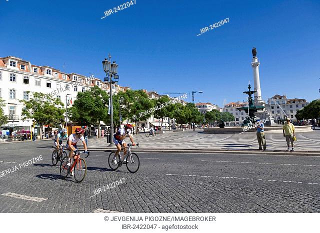Cyclists of the Tour of Portugal cycling race, Volta a Portugal, Rossio square, Pedro IV Square, Praca de D Pedro IV, Lisboa, Lisbon, Portugal, Europe