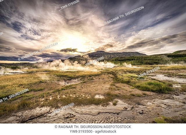 The Great Geyser Area, Iceland. This image is shot using a drone