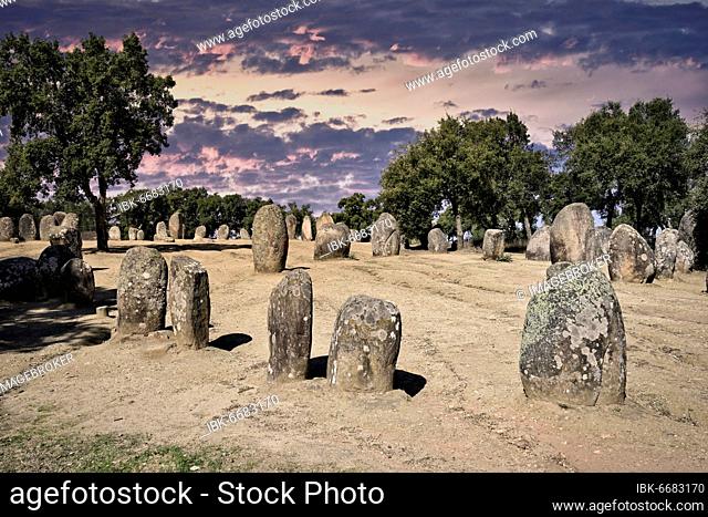Almendres Cromlech, Megalithic Site, Nossa Senhora de Guadalupe, Valverde, Evora, Alentejo, Portugal, Europe