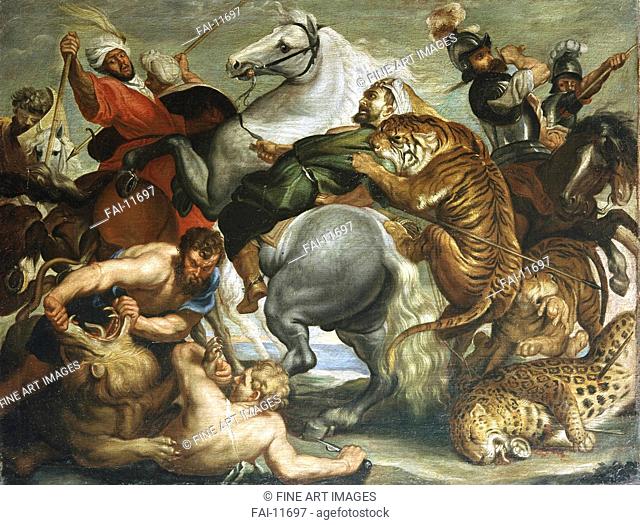 The Tiger and Lion Hunt. Rubens, Pieter Paul (1577-1640). Oil on canvas. Baroque. 1616. Musée des Beaux Arts, Rennes. 256x324. Painting