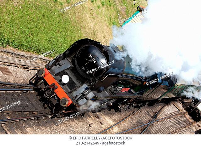 """""Eddystone"" steam locomotive working on the Swanage Railway.England. Swanage railway station