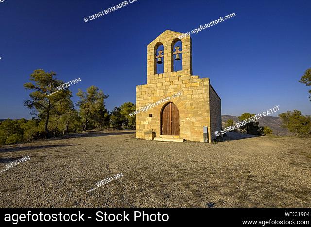 Santa Magdalena de Berrús romanesque hermitage, moved in 1962 from the old town of Berrús to a nearby peak due to the construction of the Riba-roja reservoir...