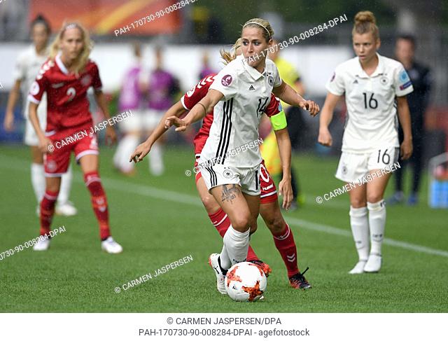 Germany's Anna Blaesse (front) in action during the UEFA Women's EURO quarterfinals soccer match between Germany and Denmark at the Sparta Stadium in Rotterdam