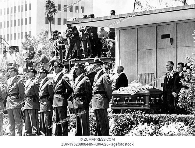 Aug. 8, 1962 - Los Angeles, CA, U.S. - Funeral of MARILYN MONROE - standing in front of the casket are the members of Pinkerton Men Guard