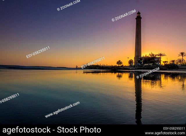 Lighthouse in Maspalomas in Gran Canaria during sunset