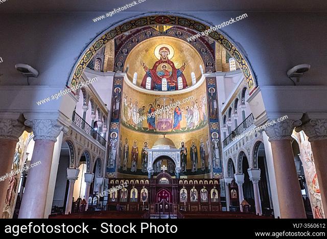 Interior of Byzantine style Melkite Greek Catholic basilica of Saint Paul in Harissa-Daraoun municipality in Lebanon