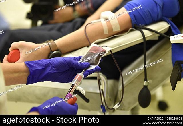Professional firefighters of Zlin region who have recovered from coronavirus (covid-19) donate blood plasma in Zlin Hospital, Czech Republic, November 26, 2020