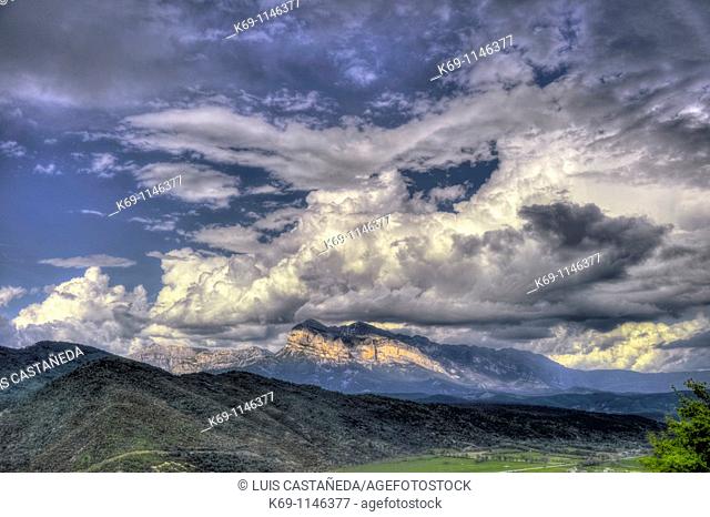 Storm Cloud over Peña Montanesa, Sieste,  Huesca province,  Pyrenees,  Spain