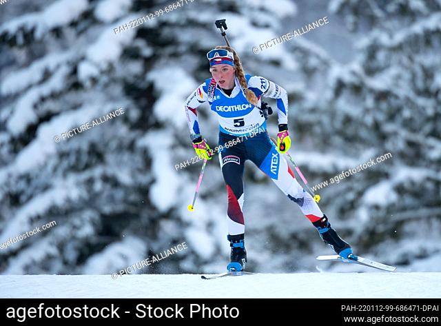 12 January 2022, Bavaria, Ruhpolding: Biathlon: World Cup, Sprint 7.5 km in Chiemgau Arena, women. Marketa Davidova from Czech Republic in action