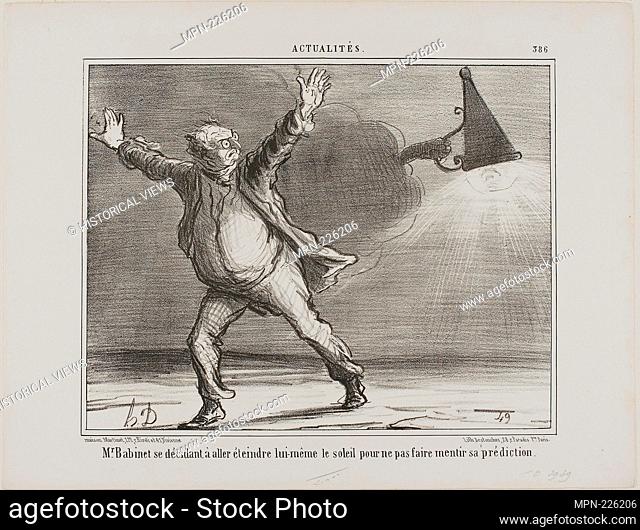 Monsieur Babinet decides to personally shut down the sun in order for his predictions to be fulfilled, plate 386 from Actualités - 1857 - Honoré Victorin...