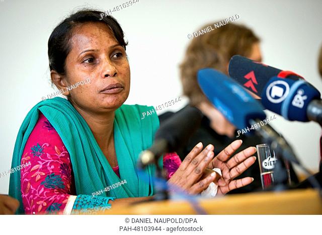Safia Parvin, trade unionist for the Bangladeshi National Garment Workers Federation (NGWF) speaks during a press conference in Berlin, Germany, 24 April 2014