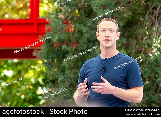 27 September 2023, USA, Menlo Park: The founder and head of Facebook's Meta Group, Mark Zuckerberg, presents new devices and AI offerings at the Meta Connect...