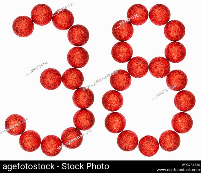 Numeral 38, thirty eight, from decorative balls, isolated on white background