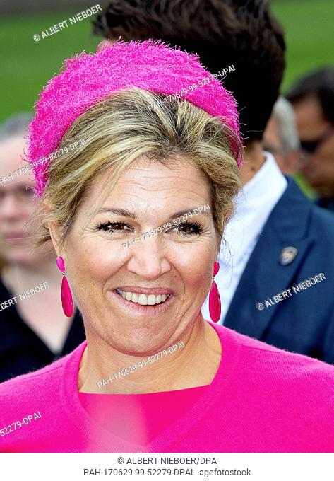 Queen MÃ¡xima of The Netherlands arrives in Nagele, on June 29 , 2017, for a regional visit to Noordoost Flevoland they visit Dronten